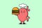 Cute cartoon Stomach chef character holding burger