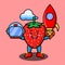 Cute cartoon Strawberry as astronaut with rocket