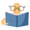Cute cartoon style bookworm with doodle glasses.