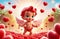 cute cartoon style cupid boy with lots of hearts, valentines greeting card