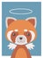 Cute cartoon style nursery vecor animal drawing of a guardian angel red panda with halo and wings