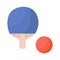 Cute cartoon style ping pong racket and ball. Table tennis equipment.