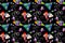 Cute cartoon style seamless wallpaper with black background, colorful guppy pattern, can be connected infinitely, for printing