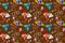 Cute cartoon style seamless wallpaper on dark brown background with colorful guppy pattern, can be connected infinitely, for