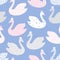 Cute cartoon stylized swans. Seamless color vector pattern.