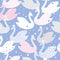 Cute cartoon stylized swans. Seamless colored vector pattern