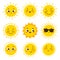 Cute cartoon sun emoji collection. Sunny smiling faces vector set