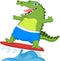 Cute cartoon surfing crocodile