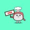 Cute cartoon sushi holding open sign board