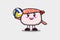 Cute cartoon Sushi shrimp playing volleyball