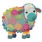 Cute cartoon tapestry ornamental little lamb sheep ram. Embroidery textured lamb. Abstract embroidered colorful vector background