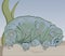 cute cartoon tardigrade (water bear) sleeps on the sand