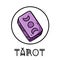 Cute cartoon tarot deck doodle image. Tarot practice logo written in indigenous tribal style. Media highlights graphic symbol