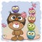 Cute Cartoon Teddy Bear and five Owls