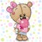 Cute Cartoon Teddy Bear girl with bubble gum