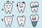Cute cartoon teeth set. Dental diseases. Tooth decay, inflammation, dental plaque, periodontal disease. Concept of dentistry and