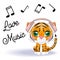 Cute cartoon tiger with beautiful eyes in headphones, love of music. Illustrations for Chinese New Year 2022