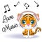 Cute cartoon tiger with beautiful eyes in headphones, love of music. Illustrations for Chinese New Year 2022