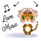 Cute cartoon tiger with beautiful eyes in headphones, love of music. Illustrations for Chinese New Year 2022, Year of