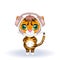 Cute cartoon tiger with beautiful eyes in headphones, love of music. Illustrations for Chinese New Year 2022, Year of the Tiger