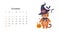 Cute cartoon tiger October 2022 calendar horizontal template.