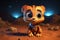 Cute Cartoon Tiger With Very Big Eyes And A Pitying Look The Background Of Martian Earth. Generative AI