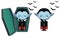 Cute cartoon tiny vampire Dracula sleep in coffin