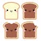 Cute cartoon toasts with chocolate. In kawaii style with smiling face and pink cheeks. The expression of emotions for design, art