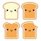 Cute cartoon toasts with peanut butter. In kawaii style with smiling face and pink cheeks. The expression of emotions for design,