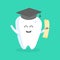 Cute cartoon tooth character with face, eyes and hands. The concept for the personage of clinics, dentists, posters, signage, web