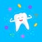 Cute cartoon tooth character flexing arms forming a shield as a protection against viruses and bacteria.