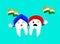 Cute cartoon tooth character waving India flag.