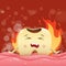 Cute cartoon with the tooth eats spicy food, causing burning sensation