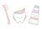 Cute cartoon tooth with rainbow toothpaste and pink tooth brush illustration