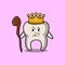 Cute cartoon tooth wise king with golden crown