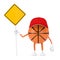 Cute Cartoon Toy Basketball Ball Sports Mascot Person Character with Empty Yellow Traffic Sign Board with Free Space for Your