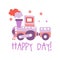 Cute cartoon toy train. Happy day colorful vector Illustration