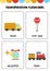 Cute cartoon transportation means with names. Flashcards for children.