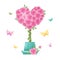Cute cartoon tree topiary of rose flowers. Vector illustration