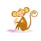 Cute cartoon trendy design little monkey enjoys banana