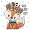 Cute Cartoon tribal Fox with feathers