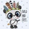 Cute Cartoon tribal Panda with feathers