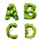 Cute cartoon tropical vines and bushes font on white, A B C D glyphs