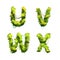 Cute cartoon tropical vines and bushes font on white, U V W X glyphs