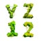 Cute cartoon tropical vines and bushes font on white, Y Z 1 2 glyphs