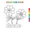 Cute cartoon two happy sunflower flowers coloring book for kids. black and white vector illustration for coloring book. two happy