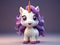 A cute cartoon unicorn figurine stands on a gift box on a pink background. Gifts for the girl on a holiday