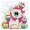 Cute Cartoon Unicorn and five owls