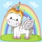 Cute Cartoon Unicorn on the meadow