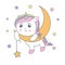 Cute cartoon Unicorn on moon holding a star